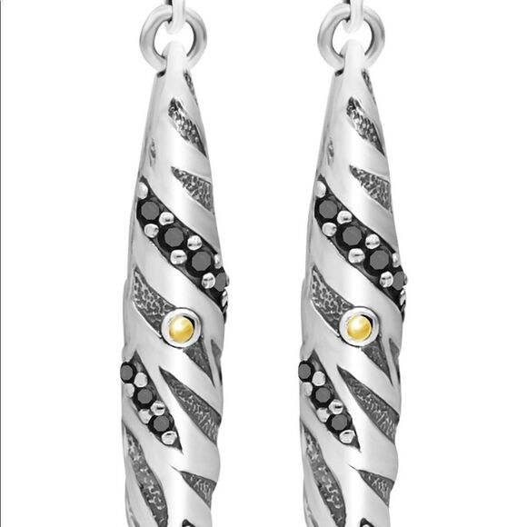 DEVATA Sterling Silver & 18K Gold‎ Black Spinel Animal Print Drop Earrings, NWT - Picture 6 of 16